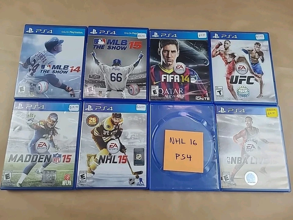 Lot Of 8 PS4 Sports Games EA Madden 15 NHL 15 16 NBA Live MLB The Show FIFA UFC - Image 1 of 4