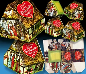 ALTES LEBKUCHENHAUS PFEFFERKUCHENHAUS SCHOKO HERZEN KRIPPE 50er ADVENTSKALENDER - Bild 1 von 6