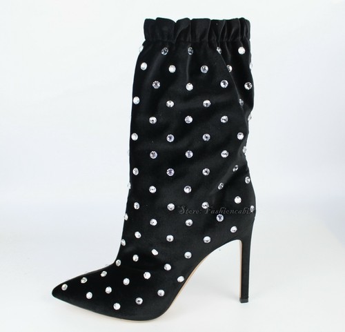 NUOVI Stivaletti Valentino Garavani Gioiello Cristallo Velluto Nero EUR38 prezzo al dettaglio $1595