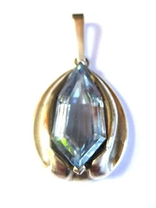 Antico Ciondolo Argento 835 Con Topazio Blu, 7,1 G - Foto 1 di 3