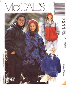 McCall's 7311~Misses/Men's Loose-fitting Tops-Collar or Hood - Zipper XL - XXL - Picture 1 of 5