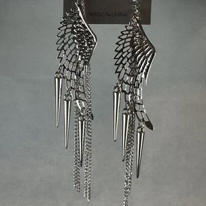 Earrings Wings with Dangle Spears Silver: Silver Color Earrings - Picture 1 of 5