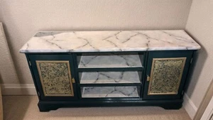 Emerald Green Faux Marble Buffet Cabinet  - Picture 1 of 5