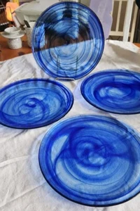 Elegant Set-4 Cobalt Blue Glass Dinner Plate. clear swirl blue 11" Pier 1 Party - Picture 1 of 8