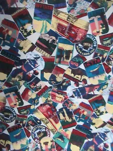 "Around the World" HOFFMAN FABRICS Retro Santa Fe Train Travel Signs 1YDX44 - Picture 1 of 8