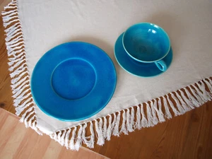 Kaffegeschirr 4 Pers. Tafelservice handgetöpfert türkis Kaffeetassen Teller - Bild 1 von 6