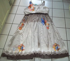SOMMERKLEID Maxikleid Gr. XL 44 46 Chiffonkleid Weiß Bunt Schmetterlinge Perlen - Bild 1 von 5
