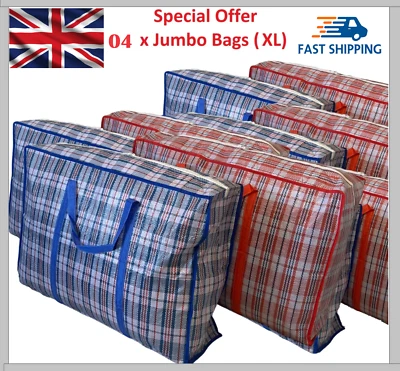 4 x Jumbo Laundry Bags Extra Large XL Strong Heavy Duty Shopping Storage Bag - Image 1 of 4