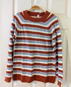 NWT Market & Spruce Women's Multicolor Striped Textured LS Pullover Sweater M - Picture 1 of 4