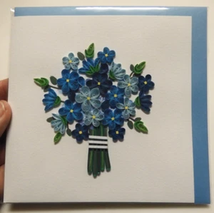 1 Tuong Minh Craft Quilling Card Quilled Forget Me Not Card Blue Flowers - Picture 1 of 8