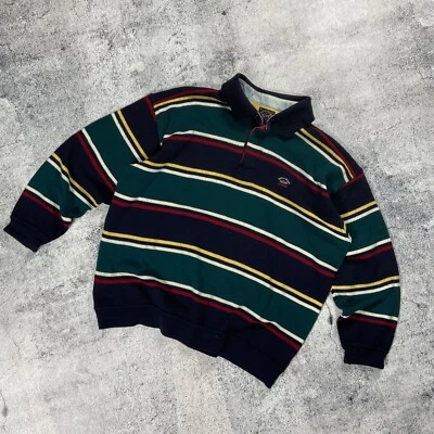 90s Vintage Paul And Shark Wool mens Stripped 1/4 Sweater size S - Image 1 of 4