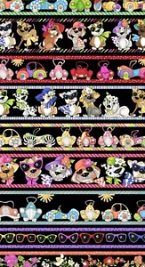 Loralie Designs - Border Doggies - Black Quilting Cotton Fabric - Cars and Dogs - Picture 1 of 3