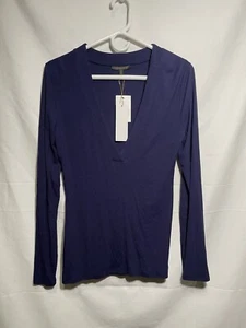 Luxury Capsule 121 Deep V-Neck Long Sleeve Top - Navy - Picture 1 of 5