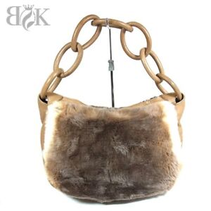CHANEL Fur Far Ring Chain Shoulder Tote Bag Leather Brown 240206T