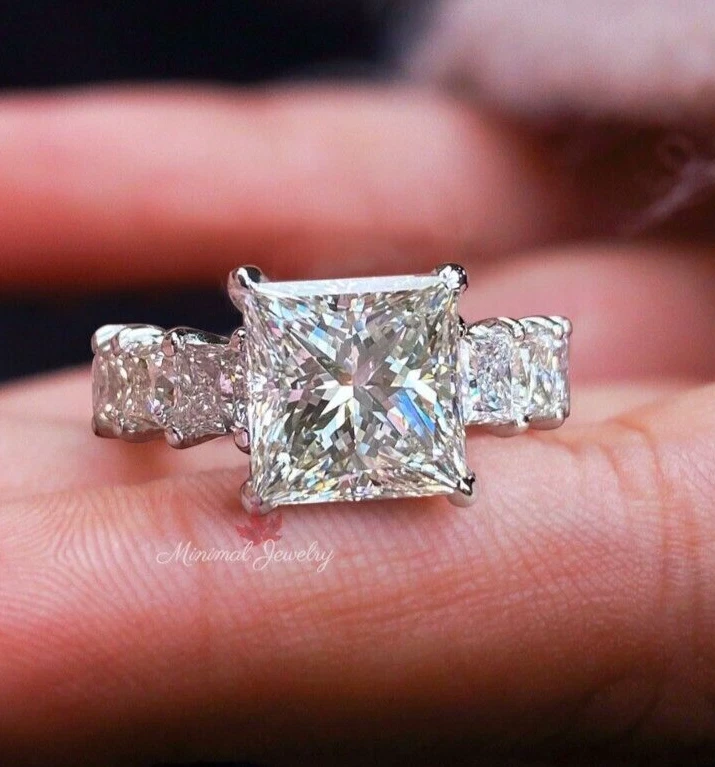 5.5CT Princess Moissanite Solitaire Engagement Ring women wedding 10k White Gold - Image 1 of 4