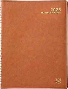 Monthly Planner Jan-Dec 2025 Twin-Wire Organizer Leather Cover Planner, Brown - Picture 1 of 6