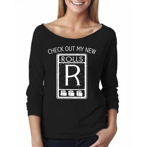 Women's Check Out My New Rolls French Terry Off The Shoulder 3/4 Top - Picture 1 of 4