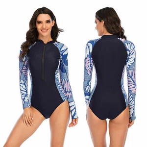 One Piece Swimsuit Wetsuit Women Bathing Floral Long Sleeve Surfing Beachwear - Picture 1 of 12