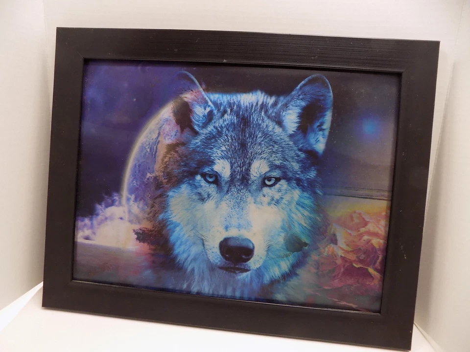 3D Art WOLF in the WILD Picture 4 Poses Full Moon Rockies 11x14 Framed - Image 1 of 4