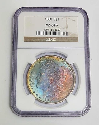 1888 Morgan Silver Dollar ~ NGC MS64* STAR ~ Vibrant Rainbow Toned Obverse - Image 1 of 4