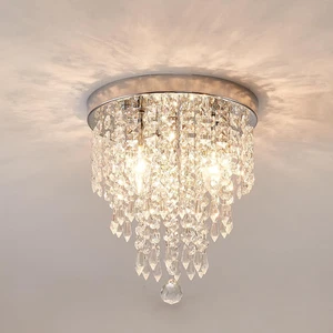 Silver Crystal Ceiling Light Fixture Mini Chandelier for Living Room/Bedroom - Picture 1 of 14