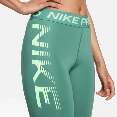 NIKE PRO WOMEN DRI-FIT TRAINING MID RISE GRAPHIC LEGGINGS GREEN #FN4984-NWT - Image 1 of 4