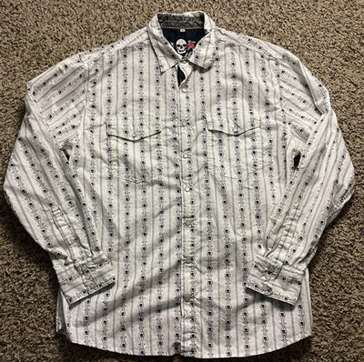Scully Pearl Snap Shirt Mens Medium Skull Striped Button Up Western - Image 1 of 4
