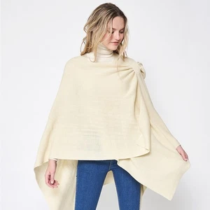 Women’s Solid Ruana Poncho with Shoulder Strap Wrap Cape Shawl One Size - Picture 1 of 4