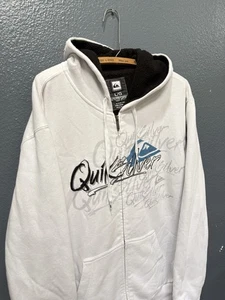 Felpa con cappuccio surf zip cotone bianco vintage Y2K Quiksilver taglia large uomo  - Foto 1 di 5