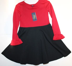 Polo Ralph Lauren Long Sleeve Holiday Dress Girls Size S (7) Red Black Twirl - Picture 1 of 9