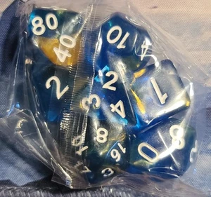 Dados poliédricos 7 piezas DND azul dorado mota para mazmorras y dragones juego de rol D&D Magic The Gathering - Imagen 1 de 1