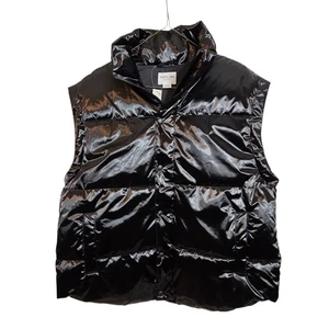 Chaleco acolchado brillante OFFLINE by Aerie para mujer negro sin mangas con capas Top mediano - Imagen 1 de 11