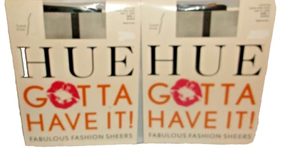 Nuevo en Paquete 2 Pares Pantimedias HUE Negro Transparente Esmoquin Rayas con Control Top Talla 1 Foto 1 de 3