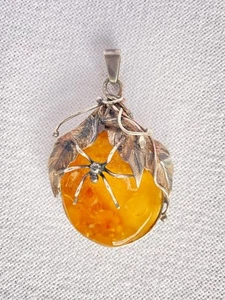 Extravaganter Butterscotch Bernstein Anhänger 925 Sterlingsilber Spinne - Bild 1 von 8