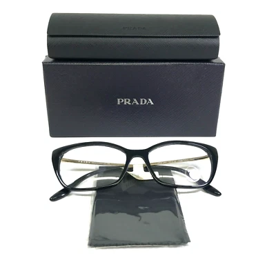 Prada Eyeglasses Frames VPR14X 1AB-1O1 Black Gold Cat Eye Full Rim 54-16-140 - Image 1 of 4