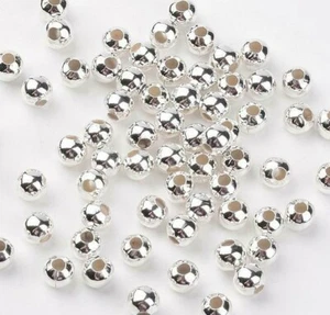 Spacer Beads 4mm Smooth Round Silver Plated Hollow 100 200 500 1000 - Picture 1 of 2