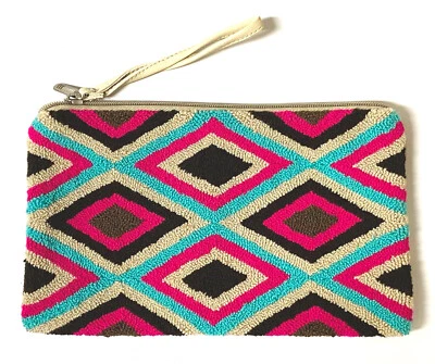Auténtico Bolso de Mano 100% Wayuu Tapizado Figuras Geométricas Talla M Turquesa Foto 1 de 3