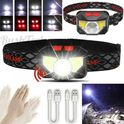 Headlamp COB LED Headlight Band Torch Flashlight USB Rechargeable Waterproof