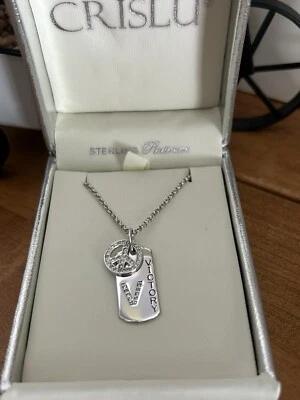Collar CRISLU Platino Esterlina PAZ Signo “V” VICTORIA Colgantes Circonita cúbica 16” - 18” * Foto 1 de 4