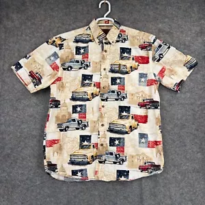 Magellan Button Mens Medium Brown Short Sleeve Texas Classic Trucks Cotton - Picture 1 of 12