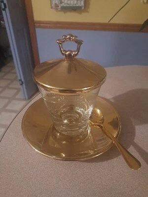 JUEGO DE MERMELADA/CONDIMENTOS DE CRISTAL Y ORO KROMEX Foto 1 de 4