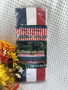 Patriotic Stars & Stripes Flannelback Tablecloth 52”x84” BBQ Vinyl Royal Crest - Picture 1 of 4