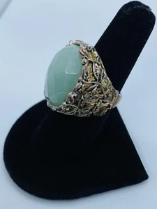 Antique Faceted Amazonite Cabochon Hand Worked Multi Metal Ring - Picture 1 of 7