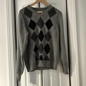 Bass Heritage Collection V-Neck Argyle Gray Cotton Sweater Tag Size S Teen Boys - Picture 1 of 6