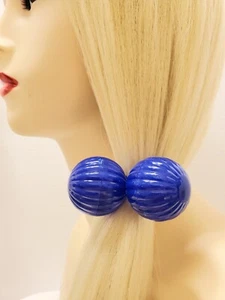 2 pcs BLUE ELASTIC PONYTAIL HOLDER JUMBO BEADS GIRL HAIR SCRUNCHIE KNOCKER BALL - Picture 1 of 8