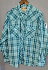 Vintage Wrangler Western Mode Pearl Snap Gr. XL Langarm türkis kariert Herren - Bild 1 von 8