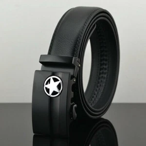 Genuine Leather Men's Belt Adjustable Dress Belts Strap Automatic Ratchet Buckle - Picture 1 of 8