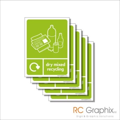 RC GRAPHIX LTD Dry Mixed Recycling Vinyl Sticker - Multipack of 5 - Weatherproof