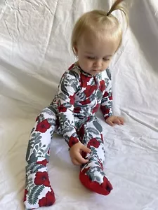 NWT Bamboo Footie Pajamas, 0-3M-2T, Tropical Red Hibiscus Print - Picture 1 of 5