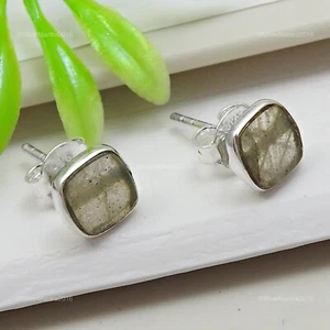 Quadrato Naturale Labradorite 925 Argento Sterling Anniversario Bottone Lunetta - Foto 1 di 9